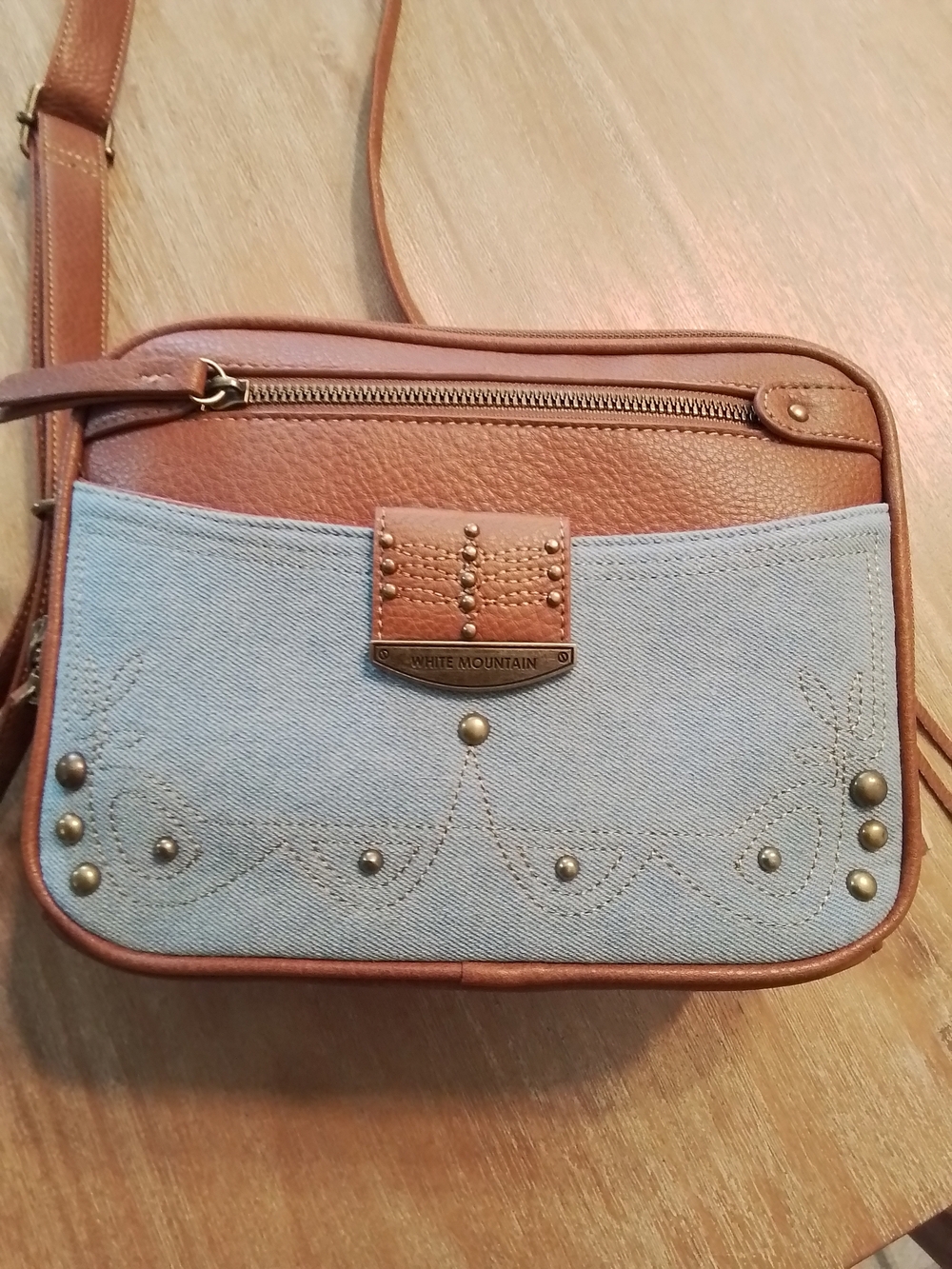 White Mountain Denim & Saddle Brown Crossbody Bag*NWT